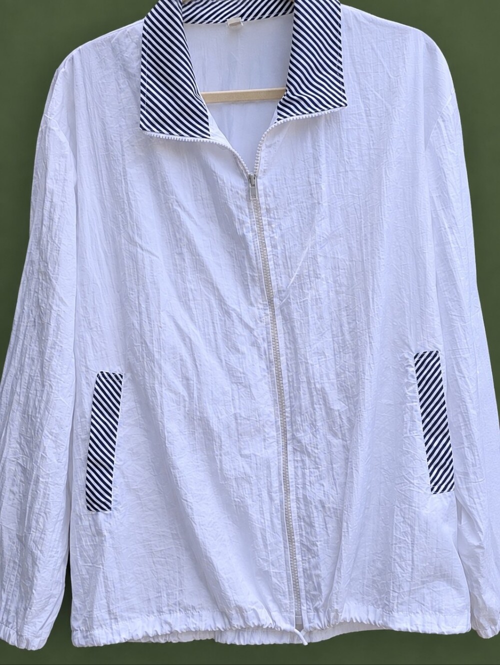 White Women's Zip-Front Jacket with Striped Trim
